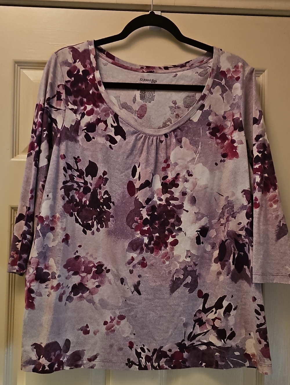 St. John's Bay Purple Floral Scoop Neck Long Sleeve Top